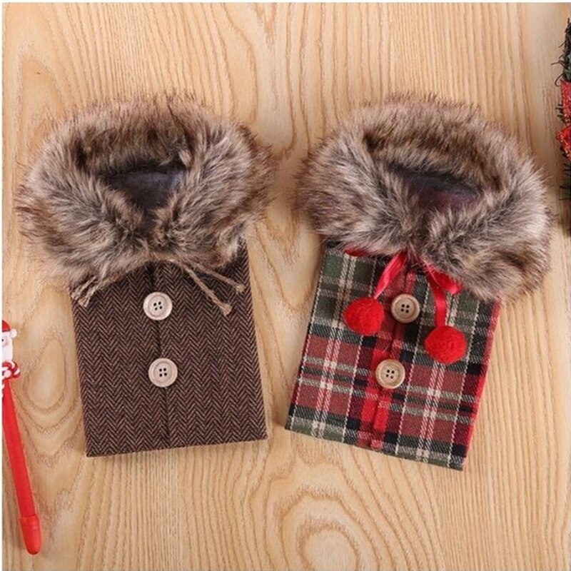 Christmas Santa Claus Wine Bottle Bag Cover Bowknot Bottle Cover Home Decoration For Year Christmas Dinner Party Table Decor