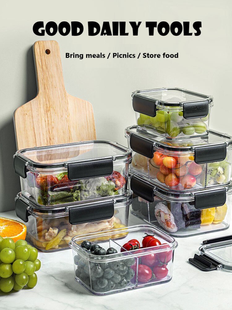 Multi function refrigerator sealed storage box, can be divided, with transparent cover, fresh fruits and vegetables