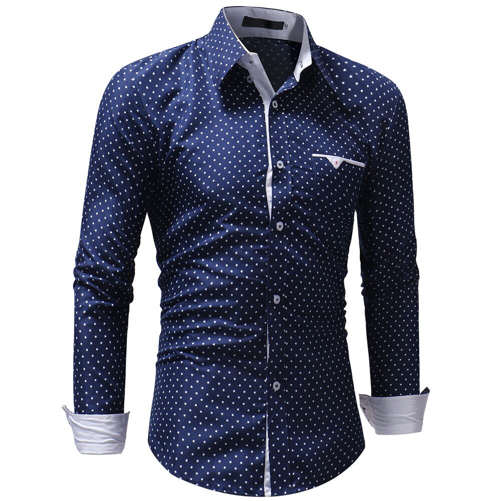 Business Männer Hemd Langarm Herbst männer kleid shirt dot print Slim fit Button up laple chemise homme Formale
