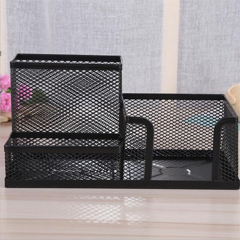 20x10x10cm Mesh Desk Organizer Office Supplies Caddy Combination Pen Holder Card Case Organizer Storage Box Black