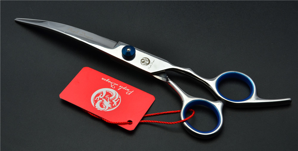 6.0 inch 17.5cm 4 Colours Brand Curve Hairdressing Scissors Best Dogs Cats Bent Down Cutting Shears Pets Hair Scissors: Blue Screw No Case
