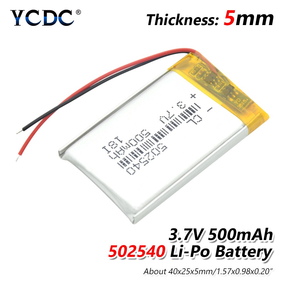 Batería de litio para MP3, MP4, MP5, GPS, PSP, Auriculares Bluetooth medios, batería recargable de litio, 502540, 500 mah, 3,7 V
