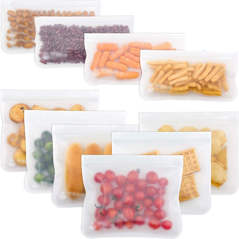 12Pcs Reusable Silicone Food Storage Bags Stasher Wrap Seal Bowl Vacuum Containers Leakproof Up Zip Shut Bag Cup Fresh Bag
