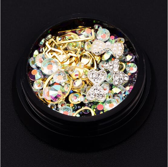 Blanding stil bittesmå perler ting krystal dekorationer gør det selv håndværk flade diamanter farverige nail art metal nitte harpiks smykker fyldstoffer: 2 hvide