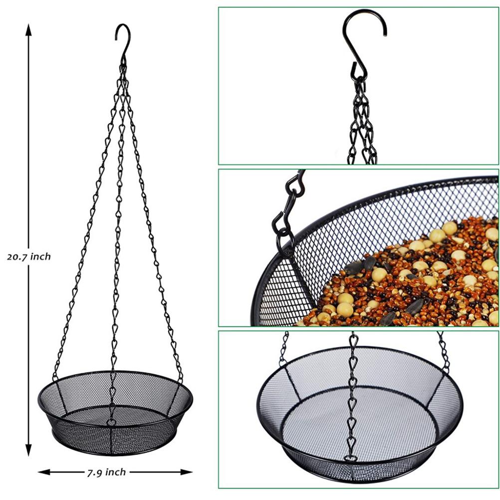 Comedero de pájaros colgante, bandeja redonda de Metal, plataforma de malla, alimentador de semillas para decoración de jardín al aire libre, suministros de aves
