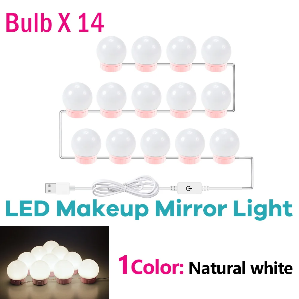 Makeup Mirror LED Light Bulbs USB 5V Bathroom Dressing Table Vanity Lights Hollywood Dressing Table Mirror Lighting: Red