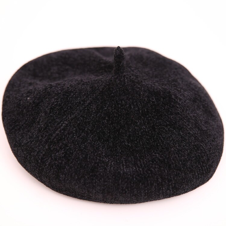 Franse Kunstenaar Ronde Baret Caps Herfst Meisjes Vrouwelijke Casual Katoen Chenille Baretten Caps Pet Gorros: black