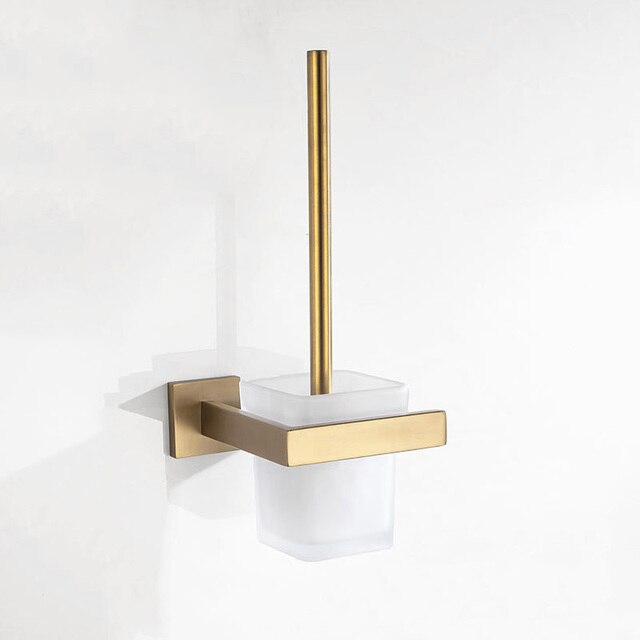 Brushed Gold Bathroom Hardware Set Towel Rack Toilet Paper Holder Towel Bar Rail Hook Soap Dish Toilet Brush Bath Accessories: Toilet Brush Holder