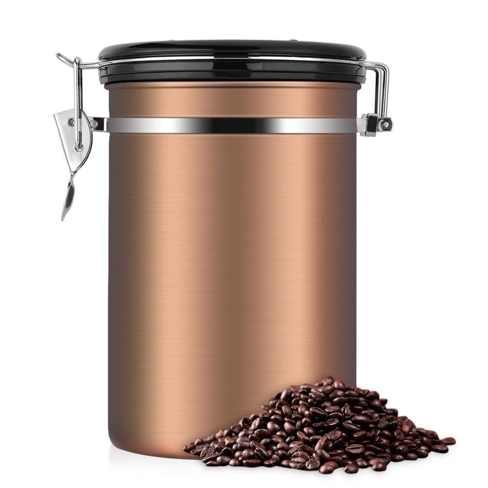 Kaffebeholder stor lufttæt rustfrit stål kaffe te sorteringsbeholder sort køkken sotrage dåser dåse til kaffe te: Guld