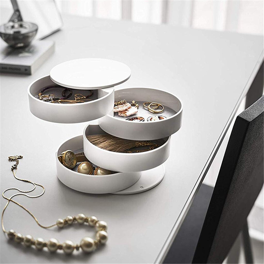 40^Top White 4 Layer Jewelry Storage Box Rotatable Bedroom Cloakroom Jewelry Cosmetic Box With Lid For Women To Experience Best