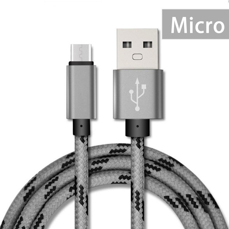 5V2A Mobiele Telefoon Kabel Snelle Opladen Micro Usb-kabel Rooster Nylon USB Sync Gegevens Voor Tablet Android Telefoon Micro Draad 1 m: Glay