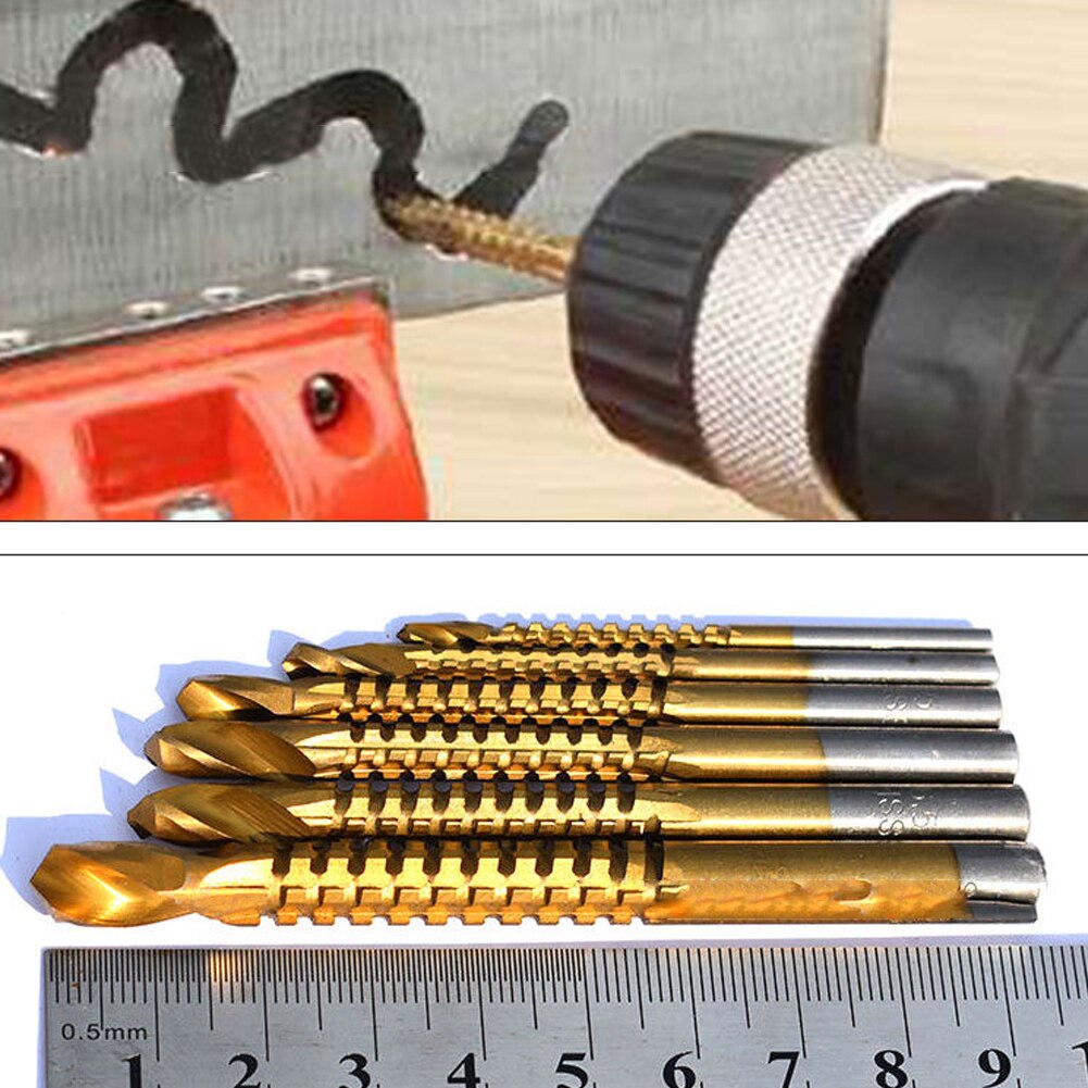 1/6 Stuks 3-8Mm Titanium Coated Hss Boor Elektrische Boor Gat Groovende Boor Zaag Timmerman houtbewerking Gereedschap