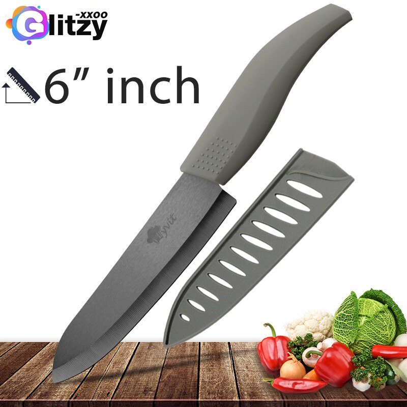 Ceramic Knife 6 5 4 3 inch Kitchen Chef Knives Zirconia Black Blade Utility Slicing Paring Fruit Vegetable Meat Cutter Tool: 6 INCH GREY