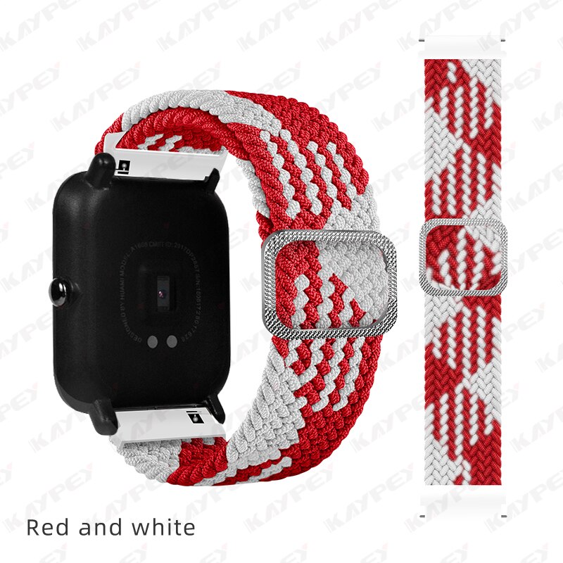 Boucle Solo tressée pour Huami Amazfit GTS 2 2e 2, Mini bracelet de ceinture élastique en Nylon réglable pour Amazfit Bip Lite 1S U pro: 11-Red white