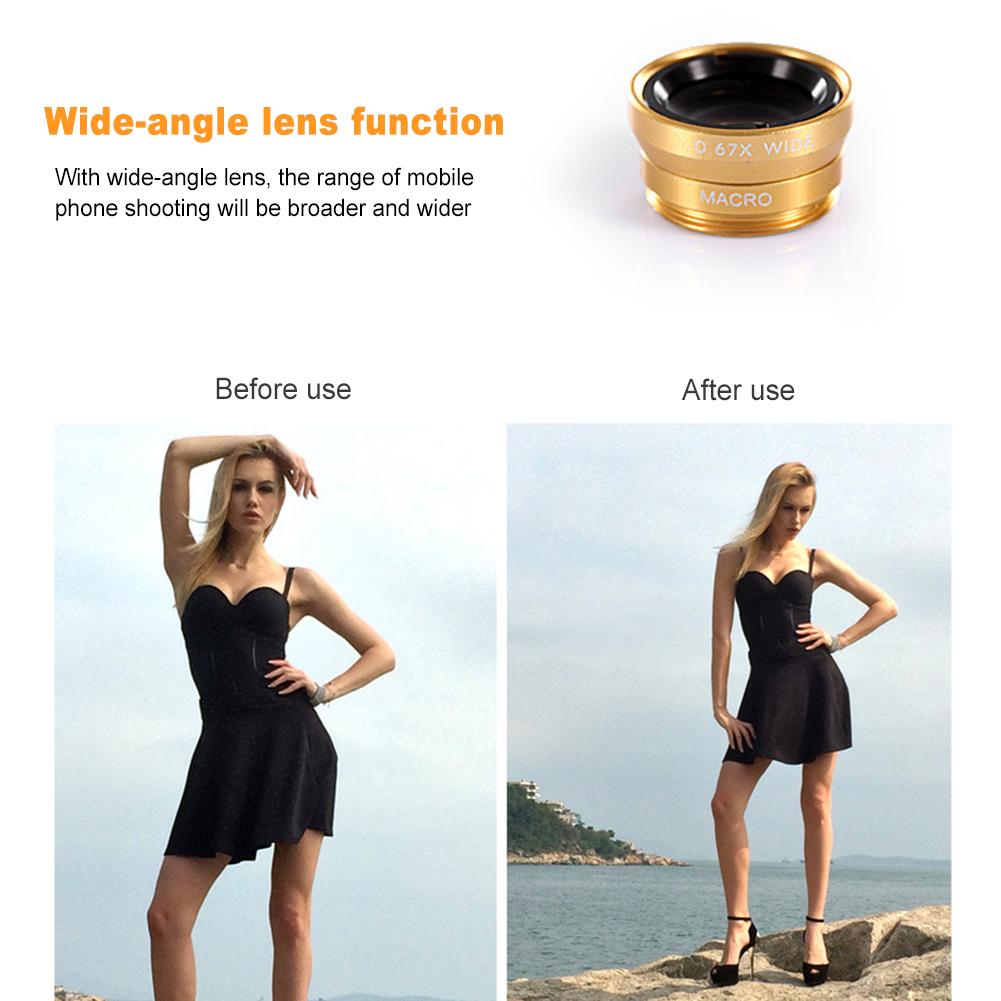 Fisheye Wide Angle 3 in 1 Wide Angle Macro Fisheye Phone Camera Lens Kit with Phone Clip for iPhone Samsung Smartphone Lens
