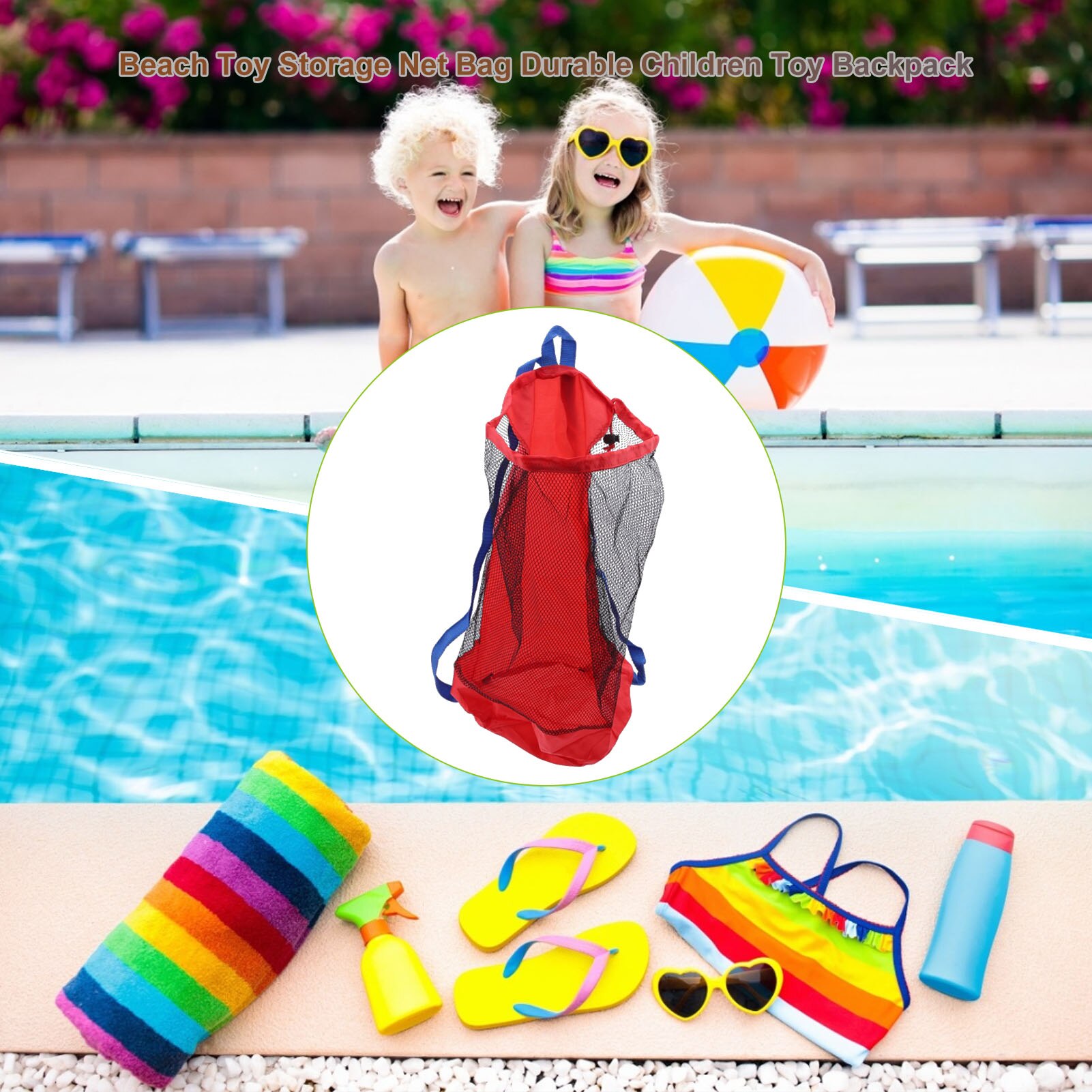 Mochila para playa de malla de juguete para niños, bolsa de almacenamiento de playa para viajes al aire libre, Plegable, portátil