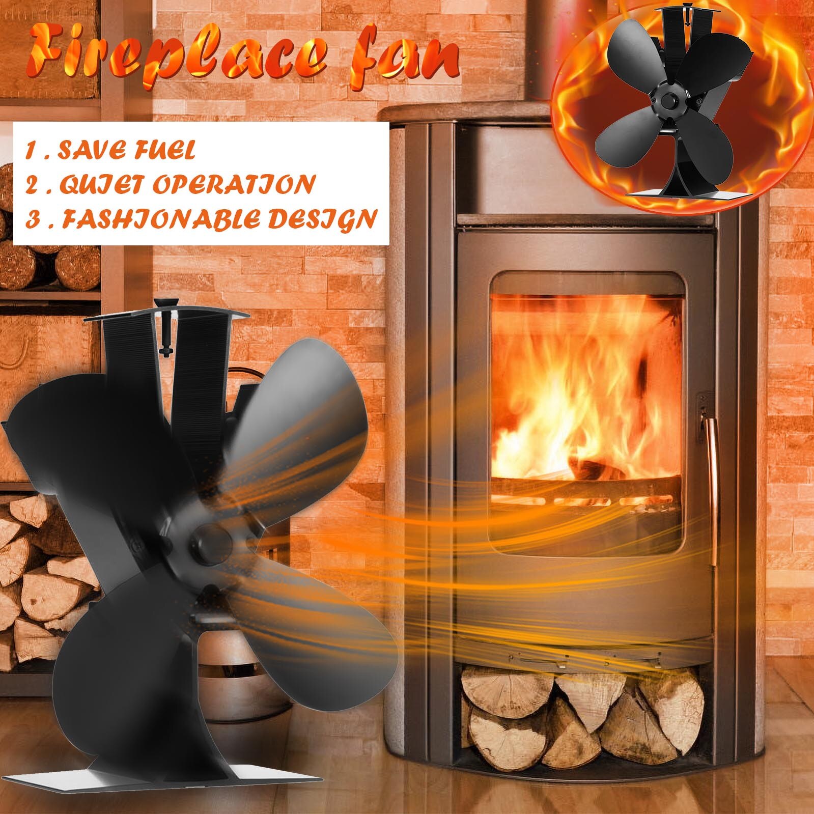 Home 4 Blades Large Airflow Heat Powered Wood Log ... – Vicedeal