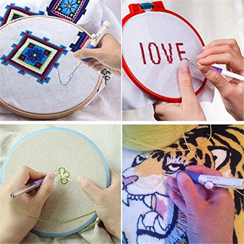 Magic Embroidery Pen Punch Needle Kit Craft Embroidery Threads Cross Stitch Embroidery Hoop DIY Knitting Sewing Accessory Tools