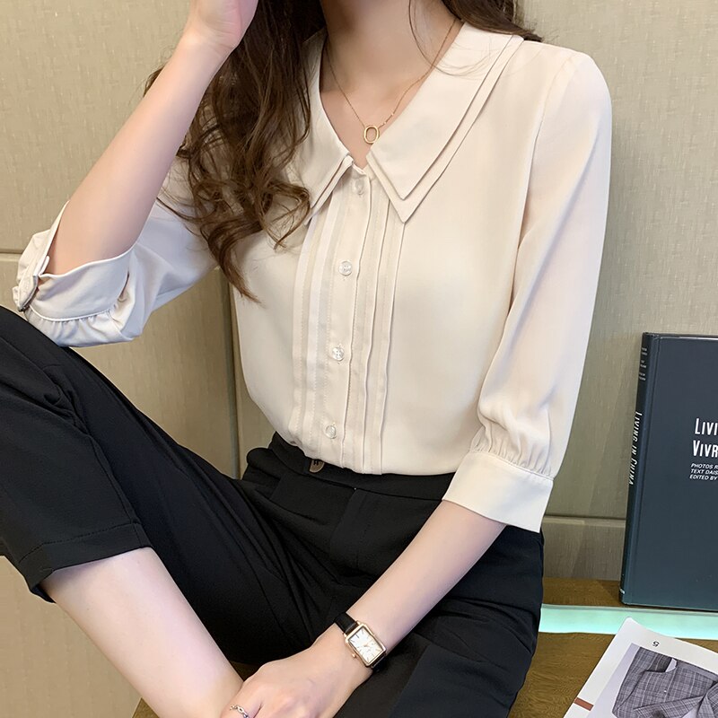 Blusa De gasa De manga corta para verano, camisa De para Mujer, D328,
