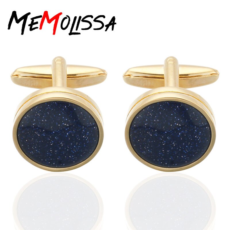 MeMolissa High-end Blue Sandstone Cufflinks Gold with Back Stone Classic Men's Business Shirt Cufflinks