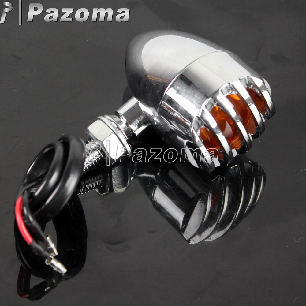 PAZOMA-Lámpara de luz intermitente para motocicleta, parrilla de aluminio cromado, indicador de luz intermitente para Harley Chopper Bobber