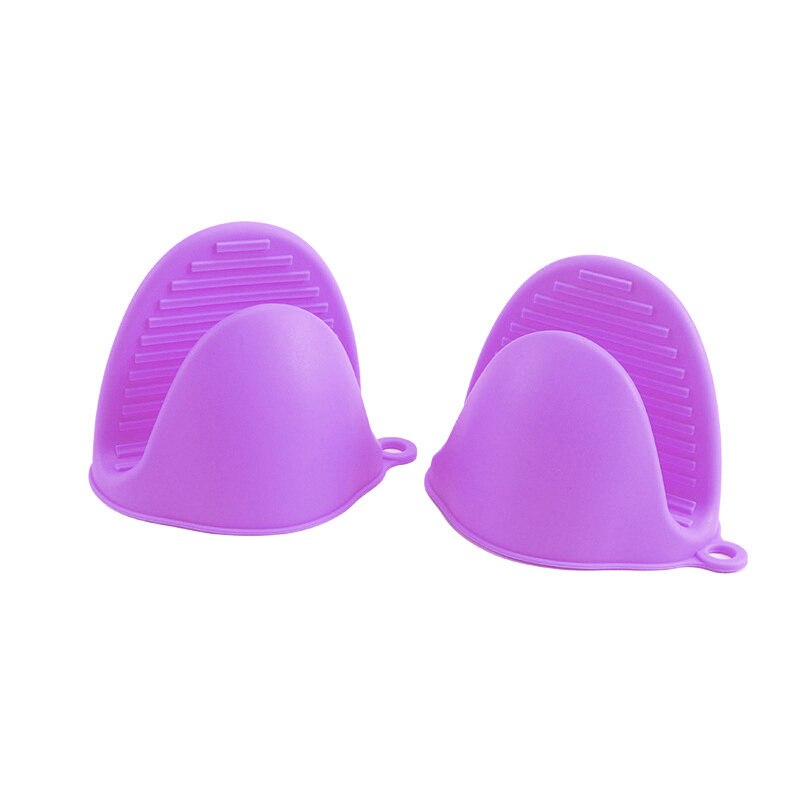 Gant en Silicone coloré Anti-brûlure antidérapant, 2 pièces, pour la cuisine, cuisson, résistant à la chaleur, pince à main, accessoires d'organisation: 2Pcs Purple