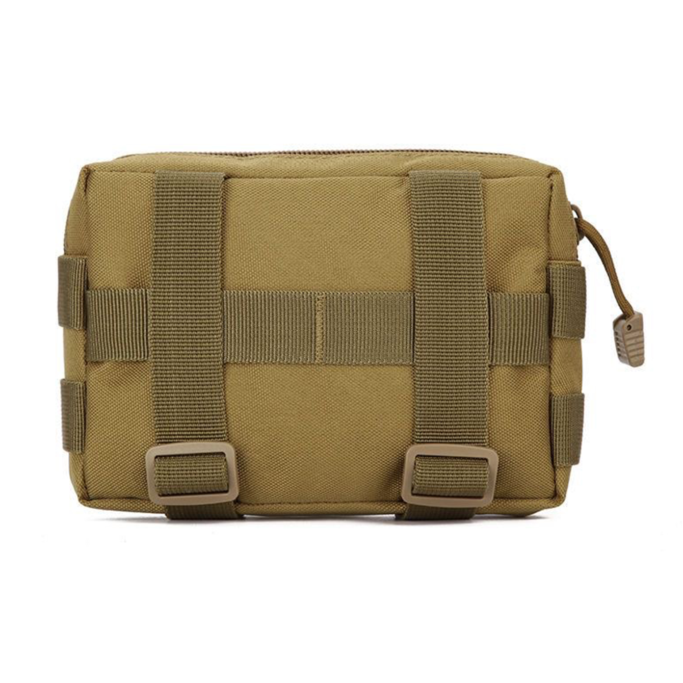 Multifunctionele accessoiretas/opbergtas die aan de riem van een outdoorvest of -rugzak kan worden gehangen.