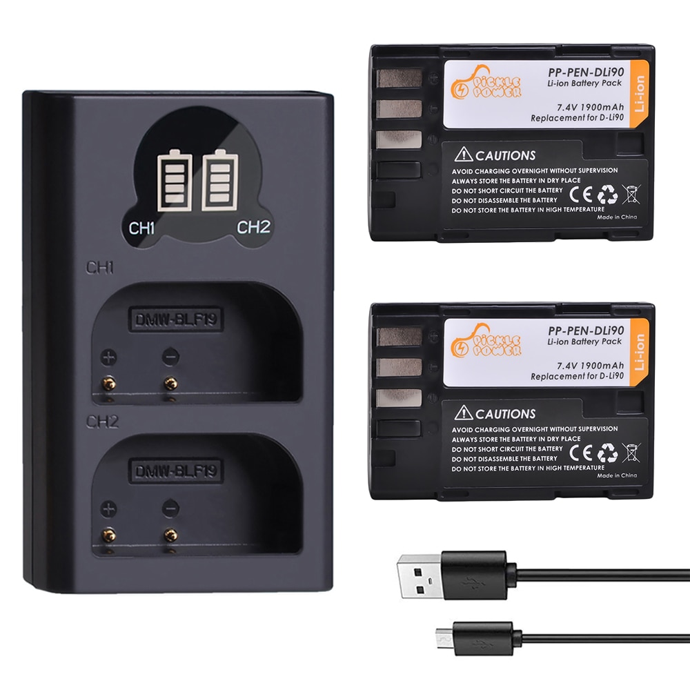 2Pcs D-Li90 DLi90 D Li90 Battery & Dual USB Charger for Pentax K-7 K-7D K-5 K-5D K-5 II K-5IIs K-3 K-3 II K-01 K-1 645 645D 645Z