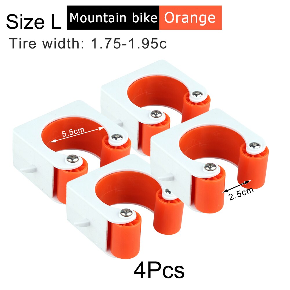 Bicycle Parking Rack Buckle Indoor Vertical Bike Storage Portable Wall Mount Hook Mountain Road Bike Cycling Display Stand: 4 Pcs Orange Size L