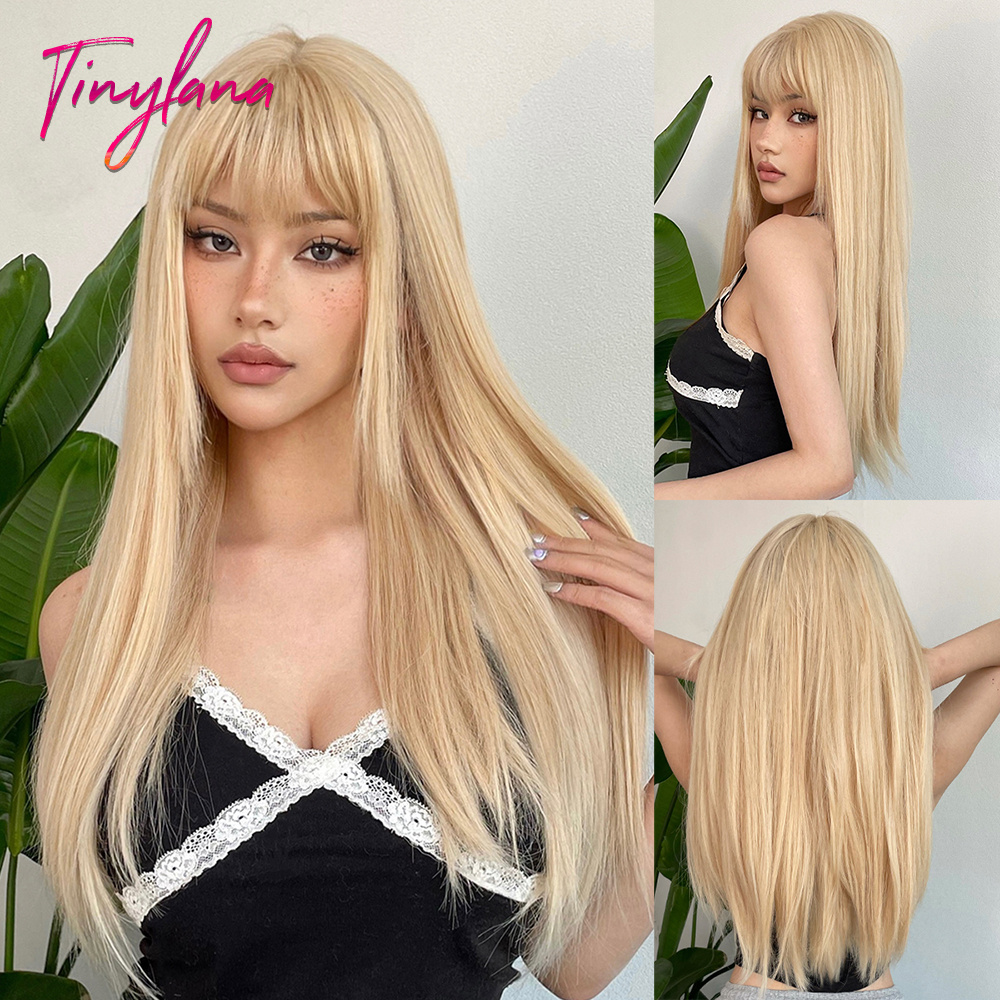 Pelucas sintéticas largas y rectas de color gris ceniza plateada, Cosplay de Lolita, pelo Natural con flequillo para mujeres blancas, diaria, resistente al calor: Azul