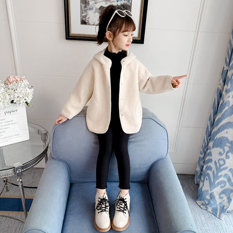 Cappotto invernale in lana per bambini in pile per ragazze regalo di natale più velluto con cappuccio per bambini giacche in Cashmere morbido caldo abbigliamento per bambini 4-12 anni: 4T