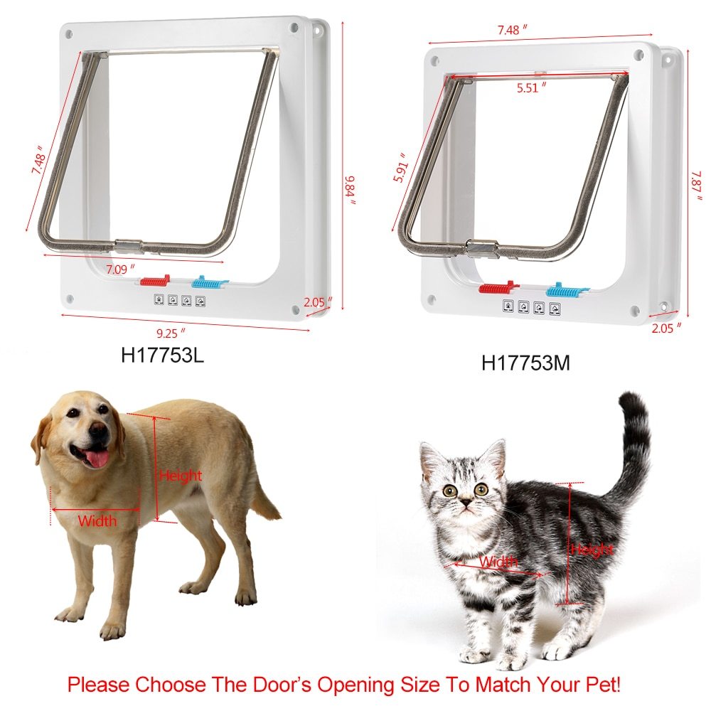 4-Way Locking Pet Door W/ Smart switches keep the house door closed but allow your pet to go in or out freely for Dog Cat Pet