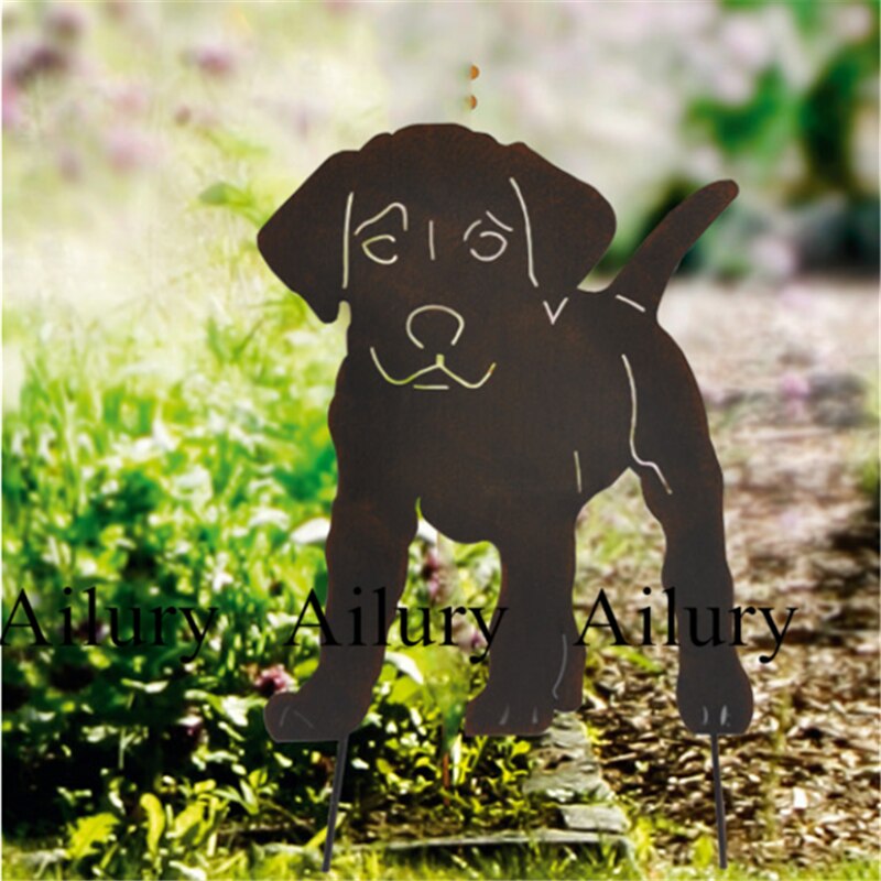 30*47cm, europæisk stil smedejern retro have plug-in rust retro hvalp lille mælkehund blomsterstik
