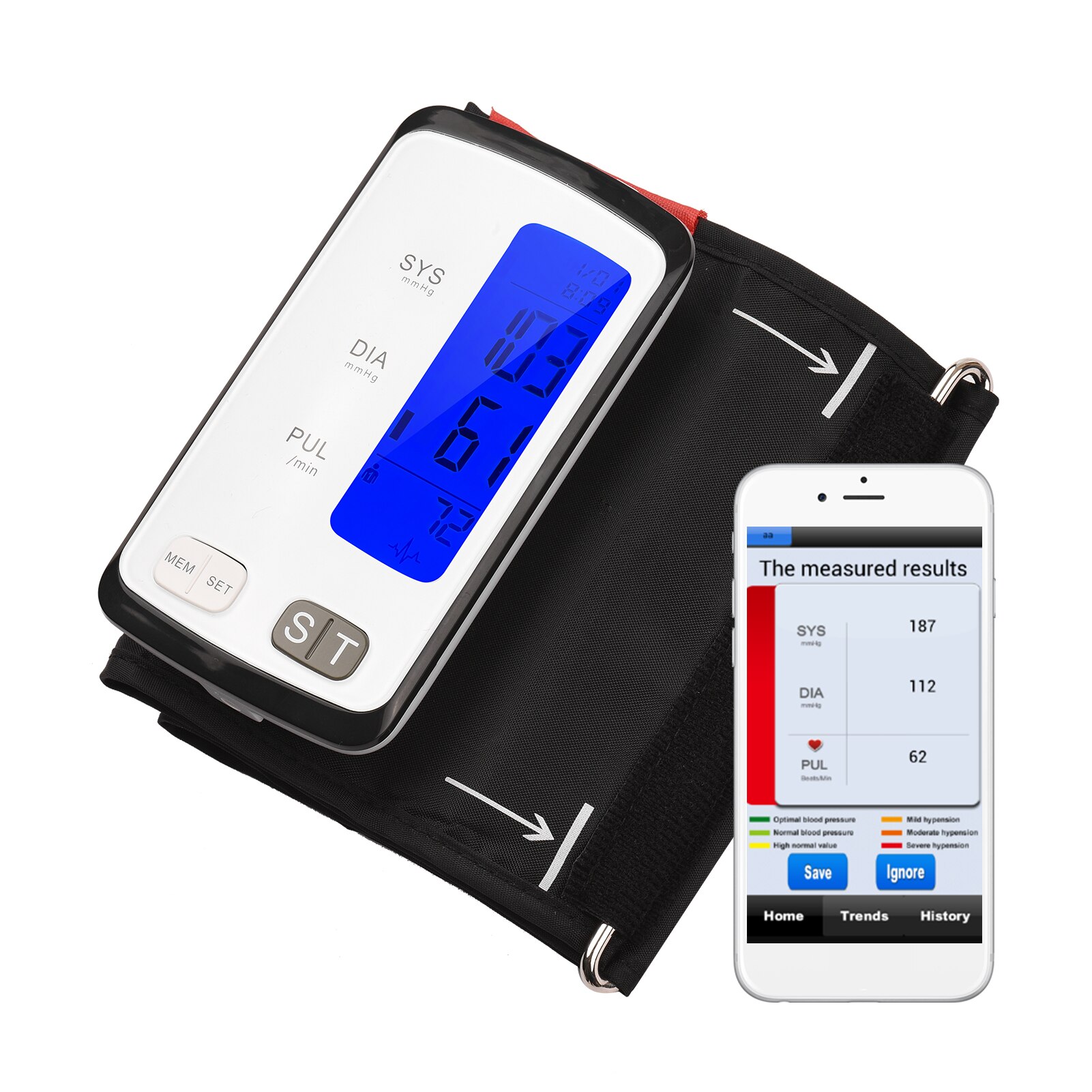 Smart BT Blood Pressure Tester Automatic Upper Arm Electronic Blood Pressure Monitor 3.2-inch LCD Display BP Cuff for Home Use: With BT Function