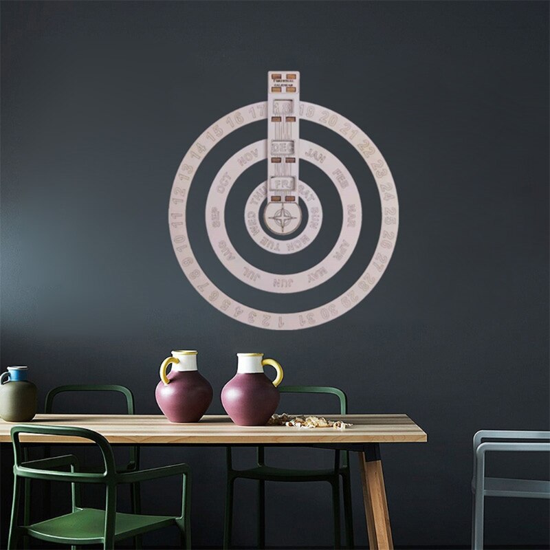 Wooden Perpetual Calendar Circular Wall Hanging Calendar Rotating Disk for Home L41E
