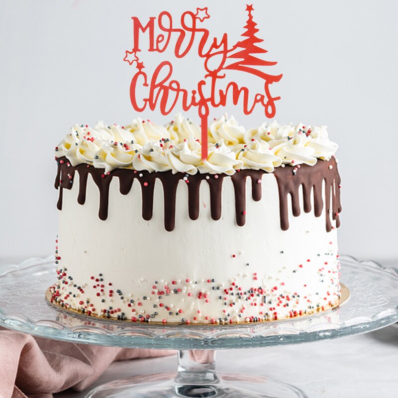 1 stk glædelig jul kage topper hjorte snemand akryl cupcake topper til julekage dekorationer fest dessert bord forsyninger