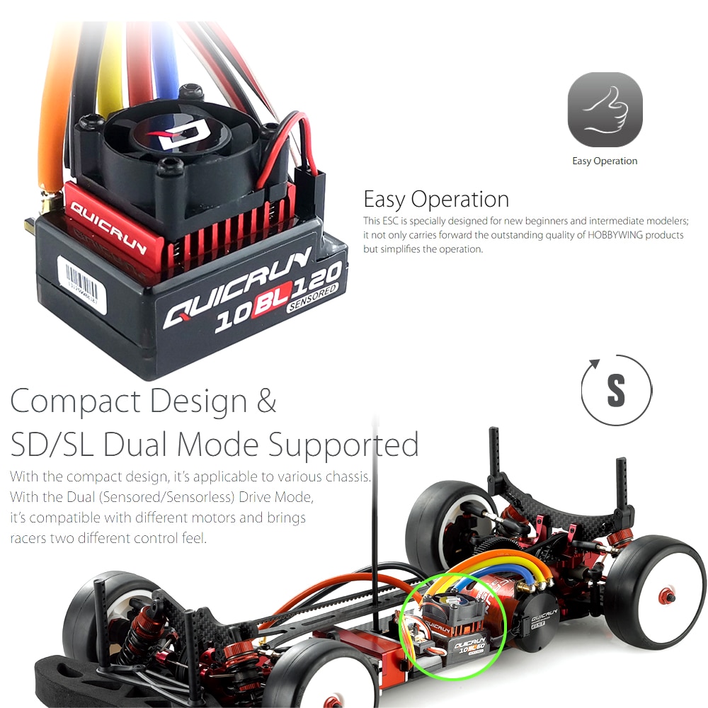 Hobbywing Quicrun 10BL120 Sensored 120A / 10BL60 Sensored Brushless Esc Speed Controller Voor 1/10 1/12 Rc Mini Auto
