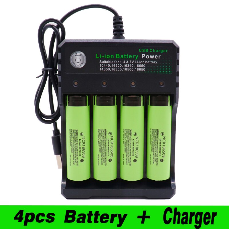 18650 Lithium Ion Rechargeable Battery for Panasonic NCR 18650B 3400mAh Flashlight Tool + USB Quad Smart Char: Yellow