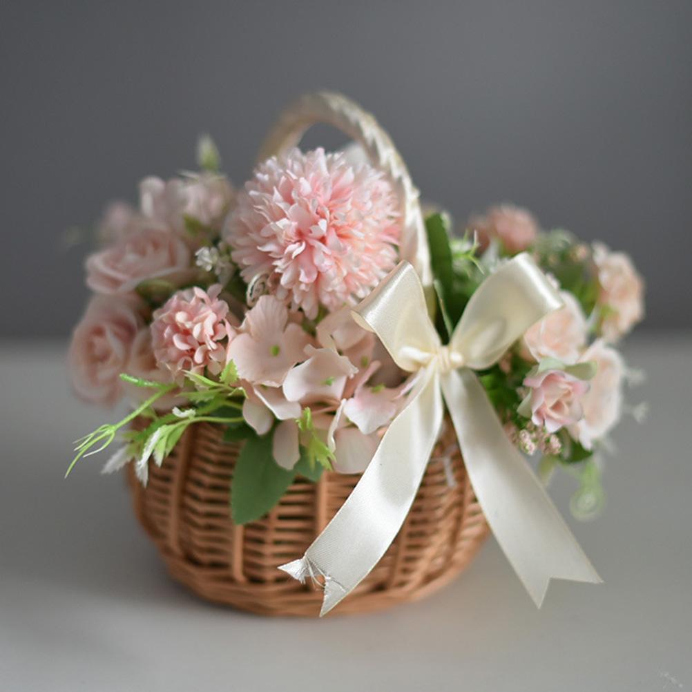 Rieten Rotan Bloem Mand Bruiloft Bloem Mand Wilg Handgeweven Mand Met Handgrepen En Plastic Insert Geweven Ei Snoep Mand