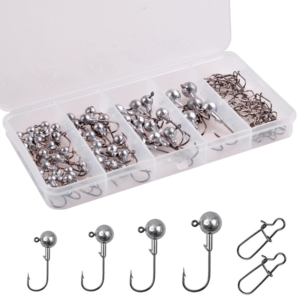 100/58/20Pcs Lead Jig head Crank Fishing hooks Jigging head Soft worm bait Trout Bass Leader Jigs Rig Saltwater Barbed Fishhooks