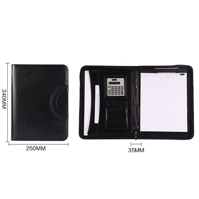 A4 Map Multifunctionele Draagbare Rits Zak Beheer Clip Voor Met Rekenmachine Bedrag Premium Lederen Notepad