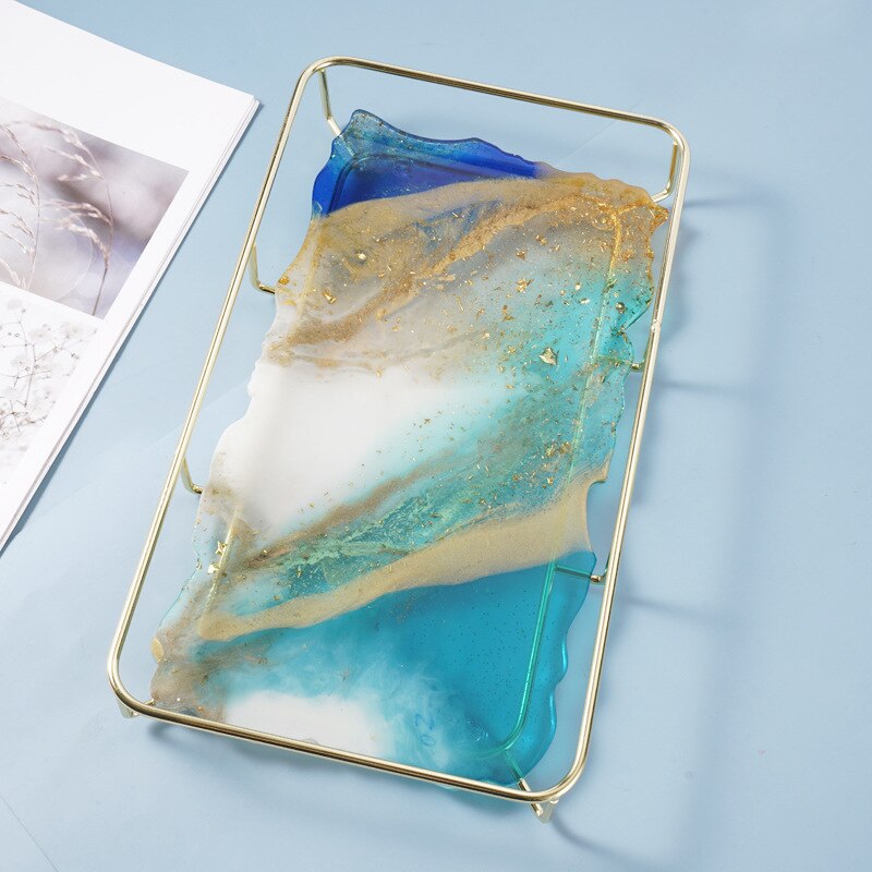 Gør-det-selv silikone bakke forme epoxy harpiks coaster form uregelmæssig blonde harpiks dekorativ frugtbakke hylde metal beslag ornament