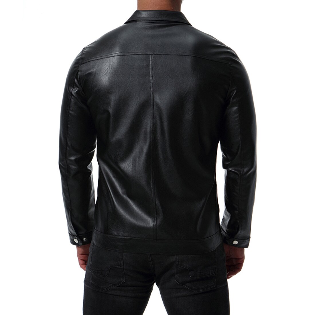 Outono água lavagem motociclista jaqueta preto turn-down collar jaquetas de couro falso