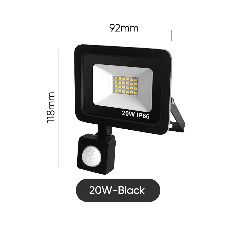 LED Floodlight RIP Motion Sensor IP66 Outdoor Waterproof 10W 20W 30W 50W 100W Garden Landscape Spotlight Gateway Wall Light: Black 20W / Warm White (2700-3500K)