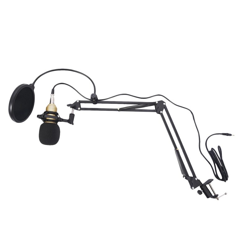 BM800 Condenser Microphone Kit Studio Suspension Boom Scissor Arm Sound Card: Gold