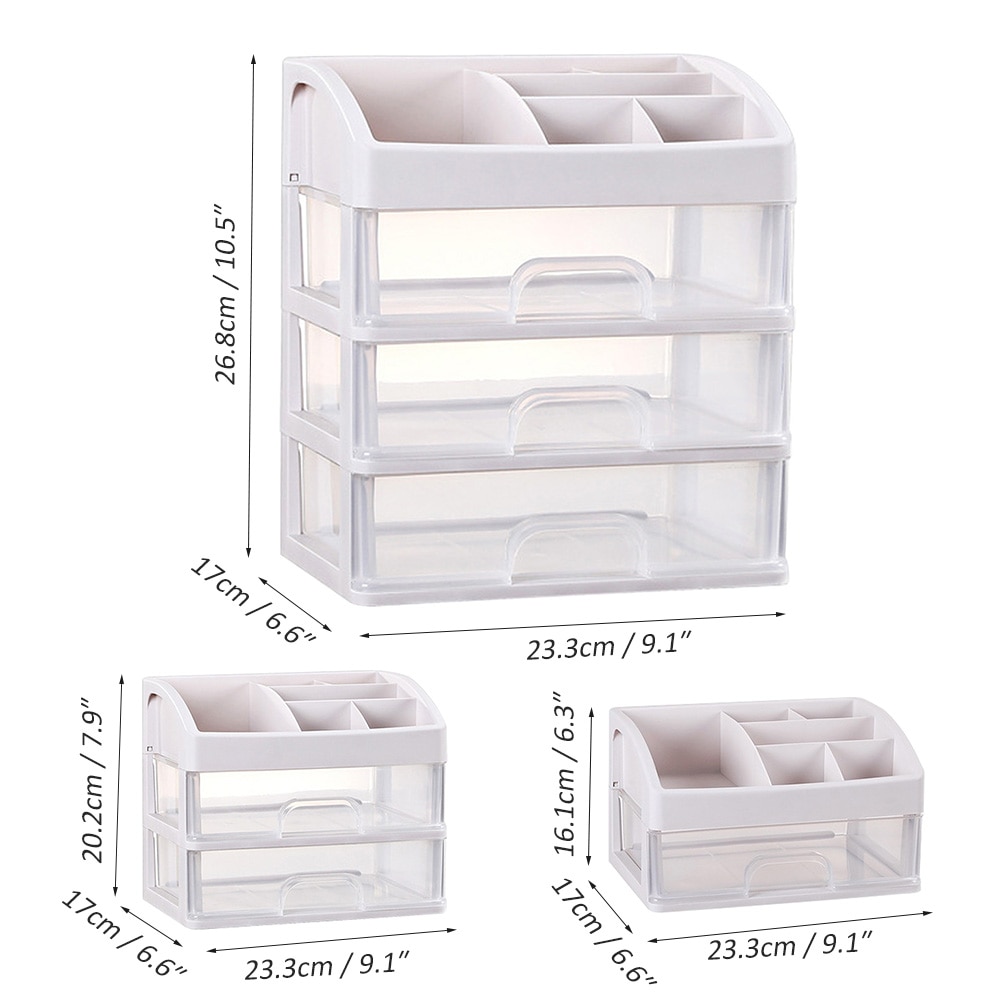 Cosmetics Storage Box Three Layer Drawer Makeup Jewelry Organizer Desktop Lipstick Nail Oil Container Beauty Cosmetic Case