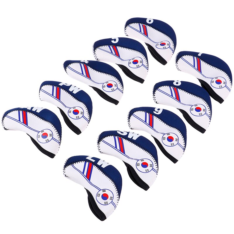 10 pièces Golf Club tête couverture fer Putter couvre-chef protéger ensemble blanc avec bleu imprimé Golf Club accessoires