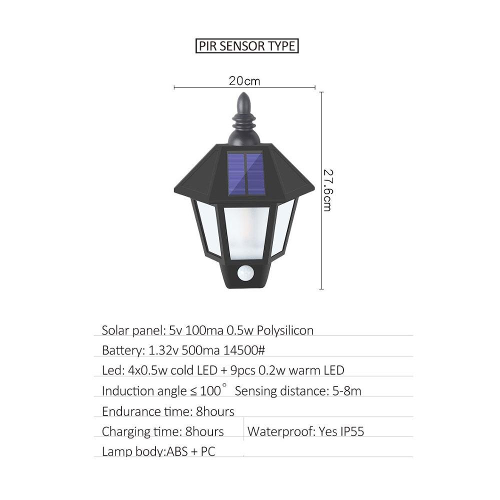 til moduser solenergi hage flamme lys ledet sensor vegglampe solcelle gatelys strøm utendørs vanntette luminaria batteri lamper: Pir sensor type