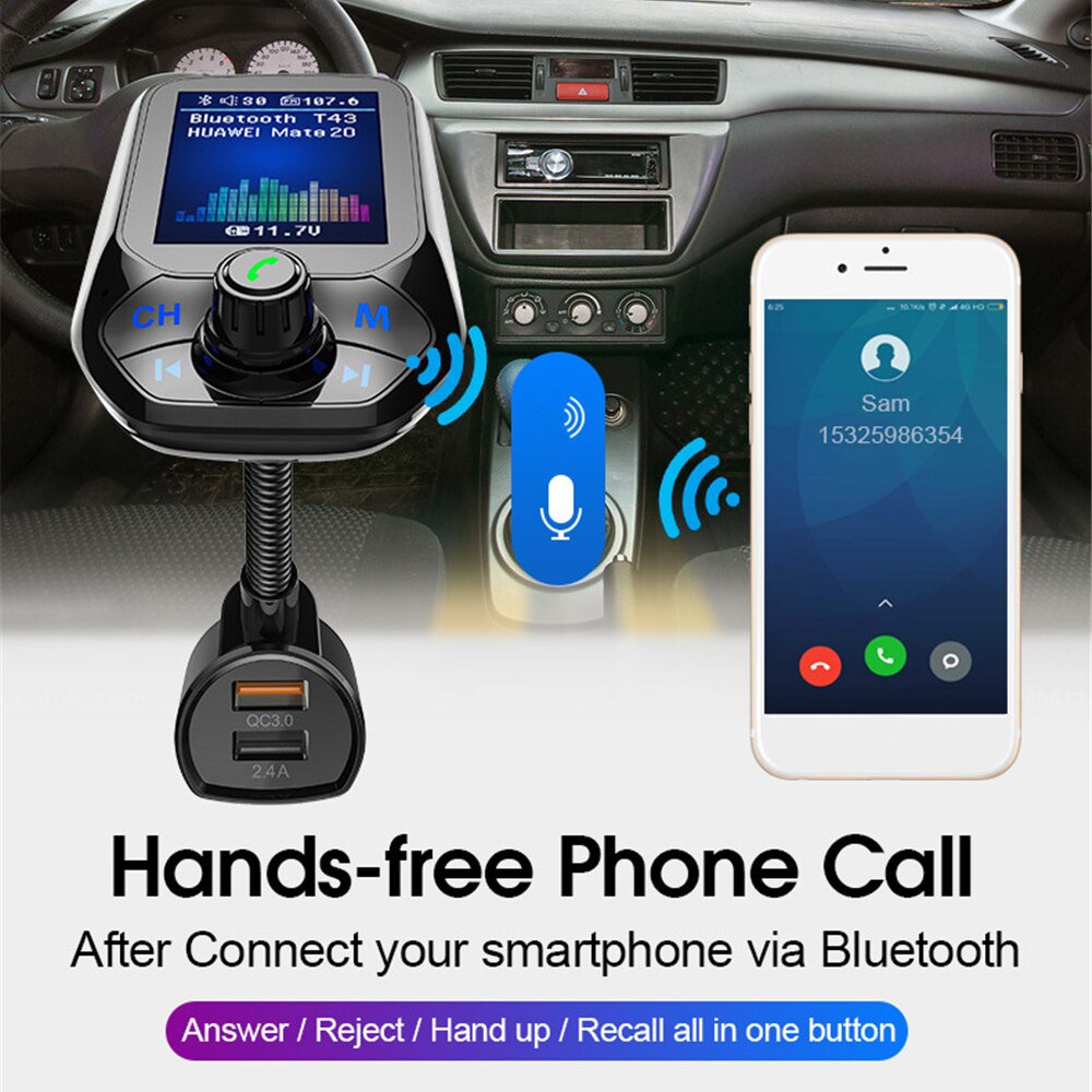 T43 Car Wireless Bluetooth MP3 Player Hands-Free FM Transmitter QC3.0 USB Fast Car Charger car accessries