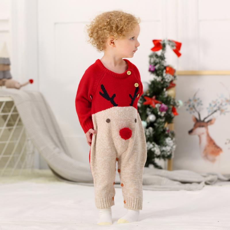 Ins Jongens En Meisjes Gebreide Cartoon Herten Romper Kerst Trui Cartoon Kerst Elanden Jumpsuits Voor Jongens En Meisjes